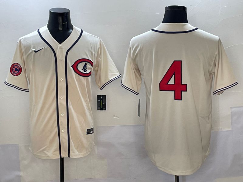Men Chicago Cubs #4 No Name Cream Throwback 2025 Nike MLB Jersey style 5->chicago white sox->MLB Jersey